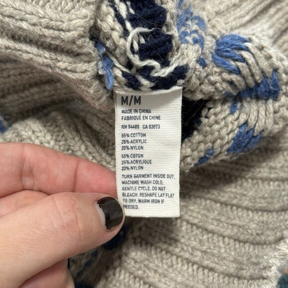 American Eagle Fair Isle Sweater Mens Medium Gray Blue Nordic Shawl Collar Knit - Picture 10 of 11